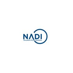 the logo for nadi is shown in blue and white