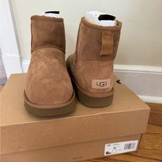 Ugg Classic Mini Ii Chestnut Color Size 9 New With Box. Too Big And Missed Return Window Uggs Classic Mini, Classic Mini Ugg, Uggs Classic, Ugg Ankle Boots, Ugg Classic Mini Ii, Tall Uggs, Leopard Print Boots, Chunky Heel Booties, Sequin Boots