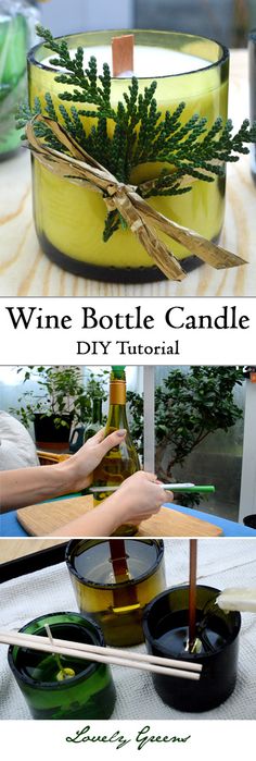 wine bottle candle diy with two bowls and chopsticks