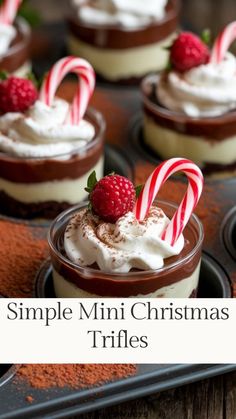 mini christmas trifles with candy canes and whipped cream