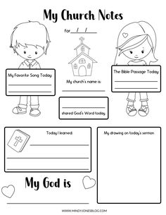 the worksheet for my church notes, with pictures of children and their names