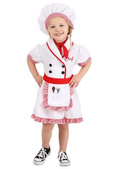 PRICES MAY VARY. Size: 4T 100% polyester Woven poly cotton pullover dress has plastic button closure down the front Jersey knit back panel, elastic waistband Red and white gingham fabric sleeves and hemline, embroidered word Chef on the front Help your little one cook up some fun with this Toddler Fresh Chef Costume! This playful career costume includes a white dress, a red scarf, a chef's hat, and an apron. The dress is made of poly-cotton fabric and features an elastic waistband, red gingham t Chef Dress, Career Costumes, Chef Costume, Role Play Costume, Chef Clothes, Party Suits, Gingham Fabric, Boy Costumes, Red Gingham