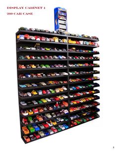 the display case is full of toy cars