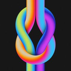 an abstract image of two intertwined links in rainbow colors on a black background,