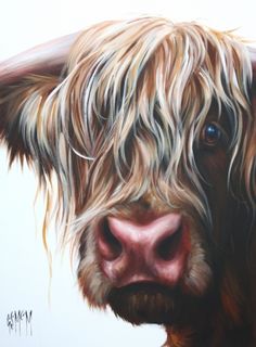 a painting of a brown cow with long hair