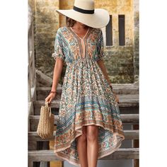 Pattern: Bohemian Features: Open Back, High-Low, Short Sleeves Neckline: V-Neck Stretch: No Stretch Product Measurements: S: Bust 35 In, Back Length 48 In, Sleeve 14 In, Waist 25-39 In M: Bust 37 In, Back Length 49 In, Sleeve 14 In, Waist 27-41 In L: Bust 39 In, Back Length 50 In, Sleeve 14 In, Waist 29-43 In Xl: Bust 41 In, Back Length 50 In, Sleeve 15 In, Waist 31-45 In 2xl: Bust 44 In, Back Length 51 In, Sleeve 15 In, Waist 34-48 In Material Composition: 100% Viscose Care: Machine Wash Cold. Dresses Beach, Beach Boho, Open Back Dress, Neck Stretches, Open Back Dresses, Woman Beach, Back Dress, Boho Beach, Beach Dresses