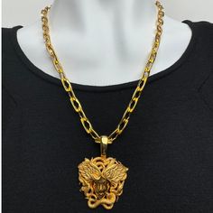 Versace Unisex Nib Gold Plated Winged Medusa Head Link Chain Pendant Necklace Medusa Emblem And Medusa Clasp On Clasp This Necklace Is Unisex Gorgeous Link Chain And Medusa Clasp, Comes In Versace Box New With Tags All Items Are Authentic And Ship Next Business Day From A Smoke/Pet Free Home Comment With Any Questions Versace Jewelry, Medusa Head, Chain Pendants, Womens Jewelry Necklace, Versace, Gold Plate, Plating, Jewelry Necklaces, Women Jewelry