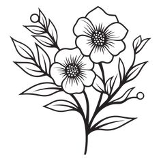 a flower with leaves on it is drawn in black and white