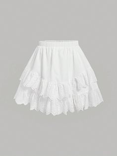 Women's Elastic Waist Double Layer Ruffle Hem Skirt White Boho   Woven Fabric Plain Layered/Tiered Non-Stretch  Women Clothing, size features are:Bust: ,Length: ,Sleeve Length: White Skirt Short, White Boho Skirt, White Ruffle Skirt, Double Layer Skirt, White Lace Skirt, Ruffle Hem Skirt, Girls Skirts, Boho Skirts