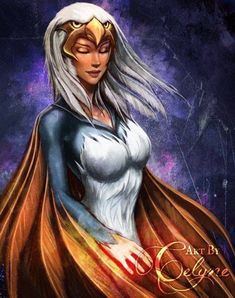 an image of a woman dressed as wonder from the dc comics, with white hair and gold