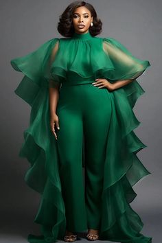 For Wedding Guest Outfit, Green And White Outfit, Trendy Plus Size Dresses, Plus Size Formal, Chiffon Fashion, Jumpsuit Elegant