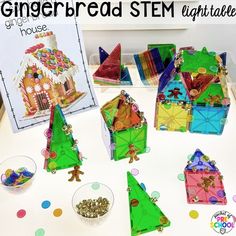 Gingerbread house STEM challenge plus more Christmas and gingerbread light table activities for preschool, pre-k, and kindergarten students. These are perfect for the holidays. Science Light, Christmas Science Activities, Christmas Stem Activities, Gingerbread Unit, Gingerbread Man Activities