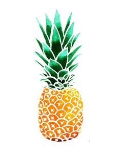 a pineapple with green leaves on it is shown in white paper and has an orange print