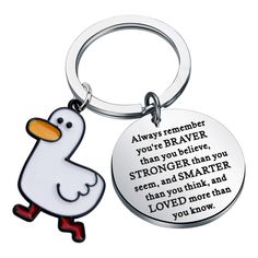 PRICES MAY VARY. ◆Duck Inspirational Keychain◆This keychain with design hand engraved-Always remember you're braver than you believe, stronger than you seem, and smarter than you think, and loved more than you know. ◆Cute Animal Duck Gift◆If your life is stressful, try to relax, learn to breathe, paddle frantically below, and stay calm as much as possible. This is a lovely reminder of persistent duck jewelry. ◆Perfect Gift for Duck Lover◆This keychain is best gift for Duck Lover, Graduates and B Duck Jewelry, Duck Gifts, Velvet Cloth, Cute Duck, Inspirational Jewelry, Stay Calm, Thanksgiving Gift, Stronger Than You, Jewelry Outfit