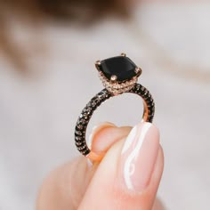 Engagement Ring Black Diamond, Diamond Ring Rose Gold, Engagement Ring Black, Black Diamond Necklace, Black Diamond Engagement Ring, Black Diamond Studs, Black Diamond Jewelry, Black Cushion, White Diamond Earrings