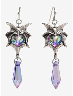 Cosmic Aura Dragon Wing Heart Drop Earrings | Hot Topic Cosmic Aura, Dragon Wing, Right Arrow Icon, Bat Earrings, Dragon Earrings, Dragon Necklace, Detailed Jewelry, Dragon Wings, Heart Drop Earrings