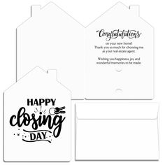 congratulations card with the words happy closing day written on it and an envelope that says congratulations