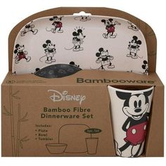 mickey mouse bamboo fiber dinnerware set in cardboard box with matching napkins and cup