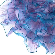 an abstract painting with blue and purple colors on it's surface, in the shape of waves