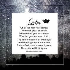 the words sister are written in front of a night sky with stars and trees on it