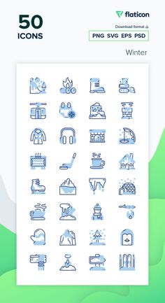 the 50 icons are shown in blue on a white background