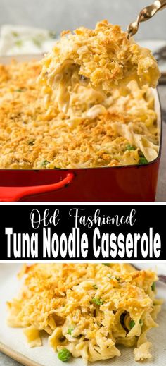 Collage of tuna noodle casserole at top and bottom. Quick Tuna Recipes, Tuna Noodle Casserole Healthy, Tuna Noodle Casserole Easy, Best Tuna Casserole, Tuna Dinners, Noodle Bake, Tuna Noodle Casserole Recipe, Tuna Casserole Easy, Canned Salmon Recipes