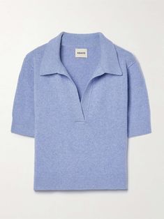 Wishlist 2024, Johnny Collar, Cashmere Blend Sweater, Short Sleeve Sweater, Guilty Pleasures, 가을 패션, Short Sleeved Sweaters, Polo Collar, Blue Sweaters