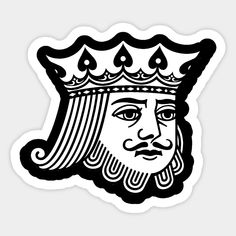 a black and white drawing of a man's face with a crown on his head