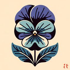 a blue flower on a beige background with the letter t in it's center