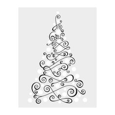 a black and white christmas tree with swirly lines on it's bottom half