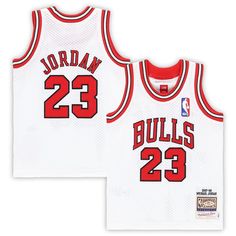 Your young Chicago Bulls fan can rep the GOAT with this Michael Jordan Hardwood Classics Authentic jersey from Mitchell & Ness. Its official design replicates the jersey MJ wore during the 1997/98 season, a timeless look that all basketball fans can appreciate. Not to mention its mesh design helps promote airflow for added comfort. Machine wash with garment inside out, tumble dry low Material: 100% Polyester Woven jock tag Authentic Throwback Jersey Officially licensed Perforated mesh design Nba Bulls, Jordan Chicago, Michael Jordan Chicago Bulls, Jordan White, Nba Chicago Bulls, Basketball Fans, Sports Uniforms, Tailored Design, Mesh Design