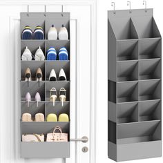 an over the door shoe rack with multiple compartments