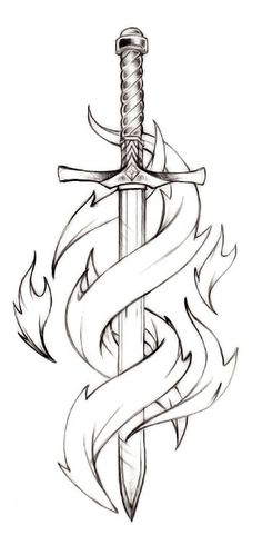 Pretty neat sword tattoo idea, perhaps this sword taken down to an outline, similar to the Lily tattoo. Then I'd wait for my next child (due Aug 7th 2014) and think of a third element to the whole deal. ideas Tato Grunge, Spirit Tattoo, Bahasa Jepun, Tattoo Trend, Celtic Tattoos, Small Tattoo Designs, Pencil Art Drawings, Tattoo Trends, Skull Tattoos