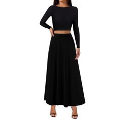 SweetHearts - This skirt set is perfect for work, going out, casual wear, and even for parties and events. The stretchy modal fabric mixed with our perfected fit ensures you'll look your best. Size: S.  Color: Black.  Pattern: solid. Womens 2 Piece Outfits, Plus Size Pencil Skirt, Summer Suit Women, Sweet Hearts, 2 Piece Sets, Modal Fabric, Vintage Suits, Long Maxi Skirts, Skirt Long