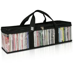 a large black bag filled with lots of cds