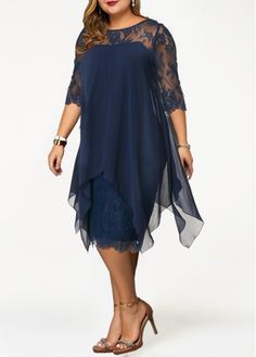 Plus Size Overlay Lace Patchwork Dress | liligal.com - USD $36.79 Plus Size Special Occasion Outfits, Plus Size Wedding Guest Dresses Classy, Plus Size Party Dress Special Occasions, Dresses For Big Belly Women, Plus Size Dresses To Wear To A Wedding, Plus Size Formal Dresses For Wedding, Plus Size Special Occasion Dresses, Casual Prom Dresses