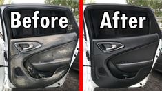 before and after photos of a car door