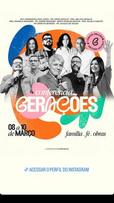 the poster for an event with people in different colors and sizes, including one holding a microphone