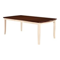 a white and brown dining table on a white background with no one around it,