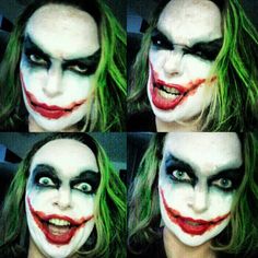 Joker Makeup | I'd use the lip makeup and do the hair similarly but I don't care for the eyes Joker Makeup Female, Female Joker, Joker Halloween, Joker Makeup, Joker Costume, Halloween 2014, Joker Cosplay, Halloween 2016