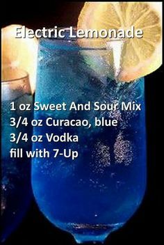 a blue drink with lemons and ice in it