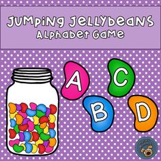 an alphabet game with a jar full of candy