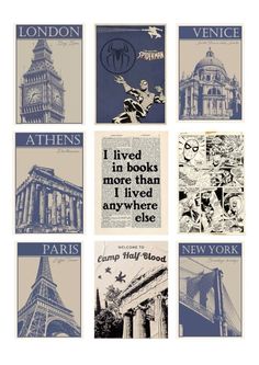 an advertisement for the new york public library, featuring images of famous buildings and landmarks