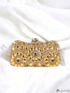 Bird in Bag - Opulent Ladies Evening Clutch and Shoulder Bag: Exquisite Styling, Diamond Embellishment, Radiant Gold. Perfect Accompaniment for Gatherings, Parties, Weddings, Dances, Dinners, and Dates. A Glamorous Gold Evening Bag. Elegant Gold Clutch For Wedding, Elegant Bags For Festive Reception, Festive Embellished Bags For Reception, Elegant Wedding Evening Bag With Openable Detail, Glamorous Handheld Clutch For Wedding, Elegant Openable Evening Bag For Wedding, Festive Gold Wedding Bag, Gold Embellished Jewelry For Formal Occasions, Elegant Wedding Evening Bag