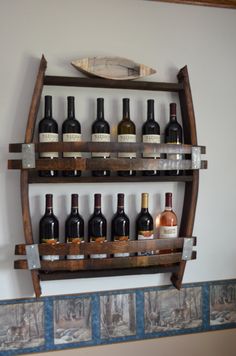 several bottles of wine are sitting on a shelf