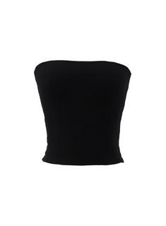 Black / S/M Solid Color Club Tops In Elastane, Fitted Solid Color Top For Club, Fitted Solid Color Club Top, Black Elastane Tube Top For Summer, Fitted Elastane Tube Top For Night Out, Stretch Elastane Tops For Club, Fitted Elastane Top For Club, Fitted Elastane Club Top, Chic Solid Tops For Club