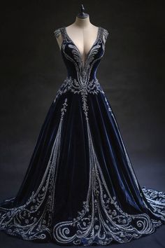 Silver Fantasy Dress, Celestial Ball Gown, Acotar Dresses, Yule Ball Dress Aesthetic, Ball Dress Aesthetic, Navy Ball Gown, Punk Wedding Dresses, Yule Ball Dresses, Gown Queen