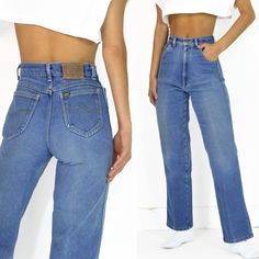 This vintage denim was produced over 20 years ago, giving it quality and character that can't be rivaled. No two pairs of jeans at DETOUR VINTAGE are the same--owning a pair is owning a piece of history. This pre-loved garment may show signs of age, but all of our denim is clean and ready to wear. MEASUREMENTS Waist: 26" | High hip: 33.5" | Low hip: 39" | Thigh: 22.5" | Rise: 12.5" | Inseam: 29" LEE RIDERS | UNITED GARMENT WORKERS OF AMERICA 100% COTTON | 1980s-1990s HIGH RISE | SLIM/STRAIGHT LEG | ZIPPER FLY MADE IN USA | TAG SIZE 12 LONG Stunning colorway and fading. So soft and and uniquely textured. Model is 5'5" | W 25.5" | HH 32" | LH 35"  Pinned to model, does not fit snug--see fit guide. SIZING -- still confused? Message us, we'll help! -- See all attached photos for sizing/conditi Garment Workers, Womens Jeans, Vintage Denim, Aging Signs, 20 Years, Labour Day, Ready To Wear, Art Collection, Straight Leg