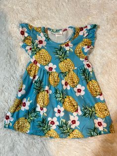 Cute item designed by me and with help from a seamstress in China. Material is 95% cotton and 5% spandex in soft milk silk material. Soft Milk, Pearl Dress, Milk Silk, Silk Material, Columbus, Floral Tops, Pineapple, Girls Dresses, Girl Outfits