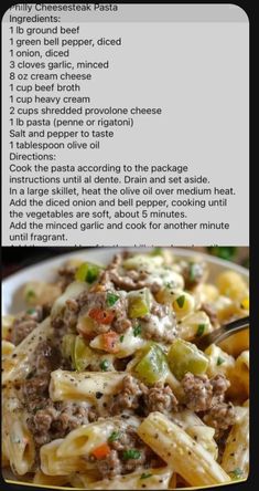 a recipe for pasta with meat and vegetables